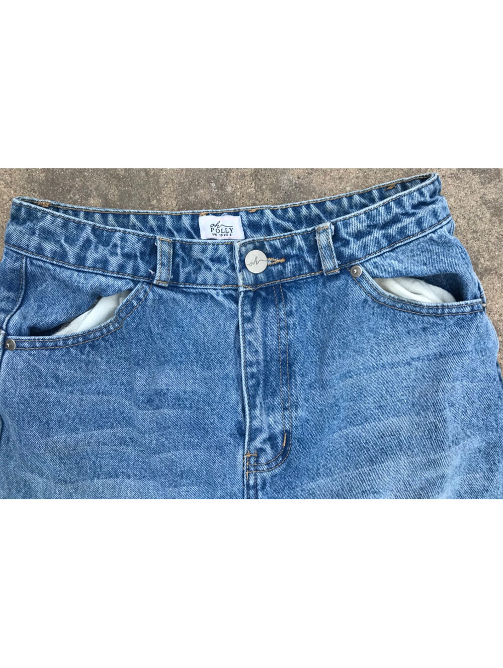 Oh Polly Women's Baggy High Rise Distressed Denim Blue Jeans Y2K Style Open Back - Picture 8 of 13